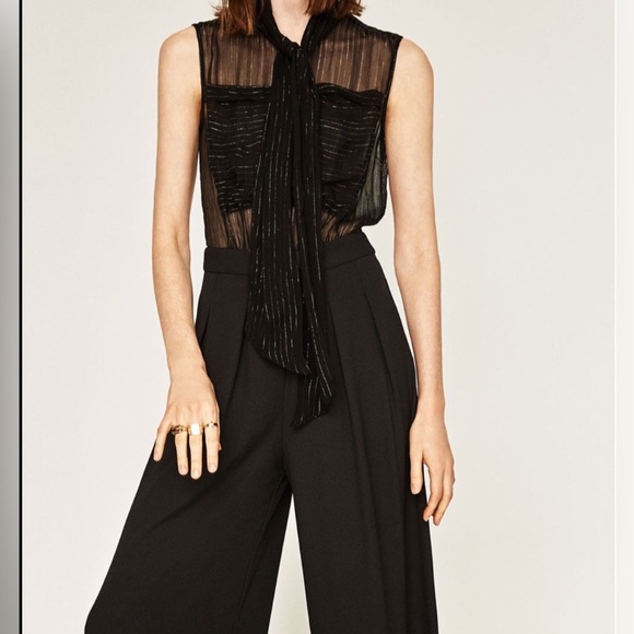 NWT ZARA Contrast Black Palazzo Jumpsuit size S - Picture 2 of 5